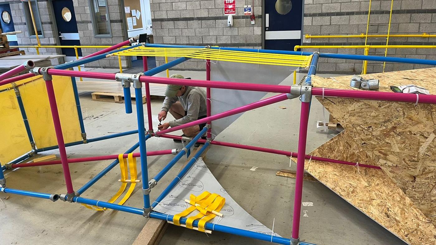 Structure under construction in the warehouse