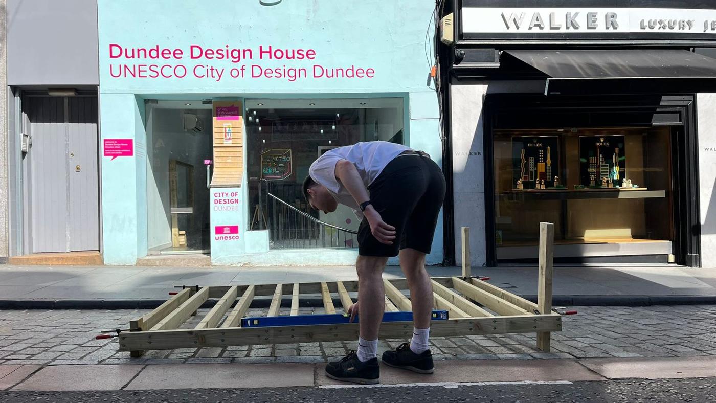 Frame being assembled outside Dundee Design House