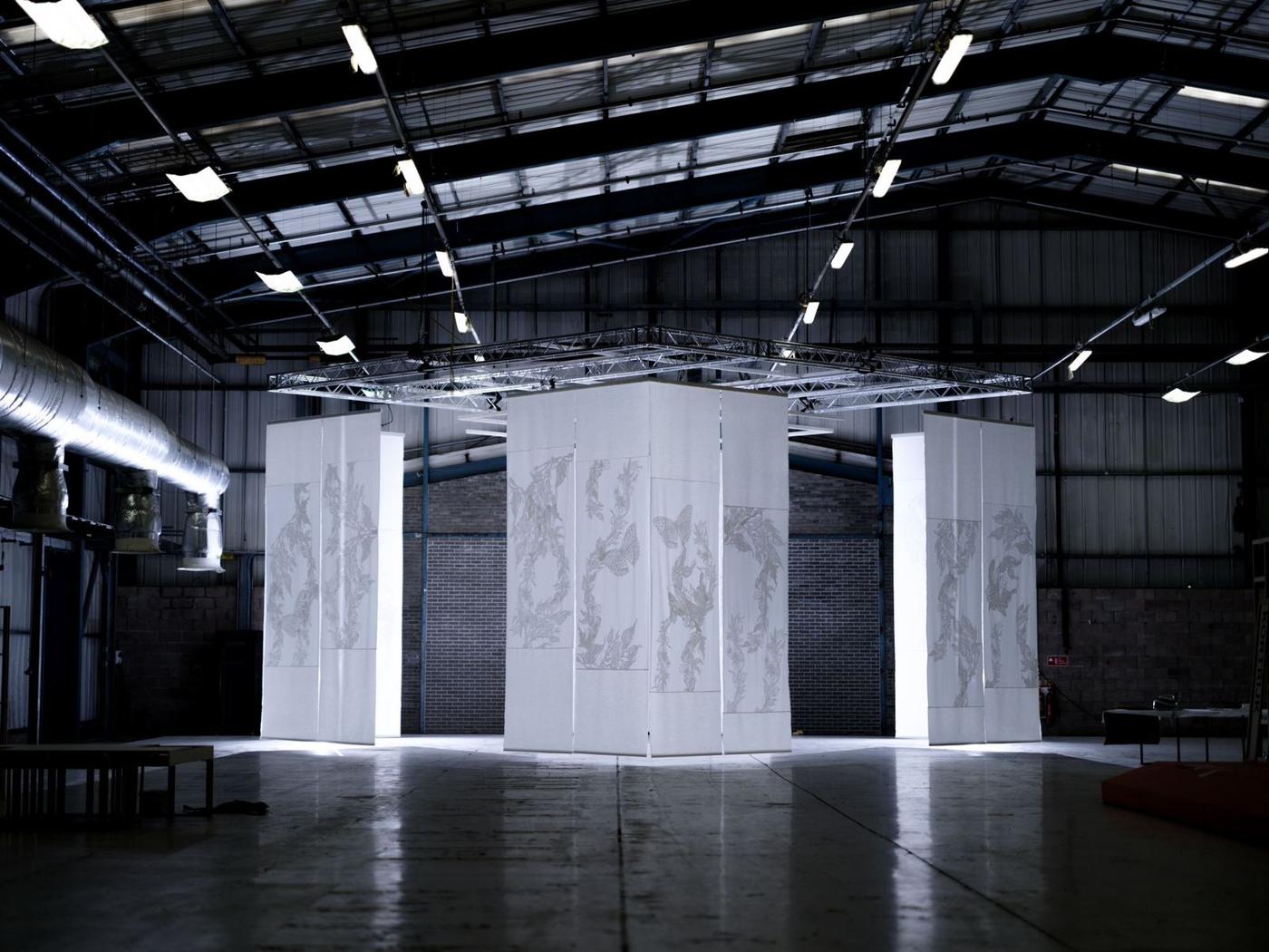 Exhibition panels in a warehouse