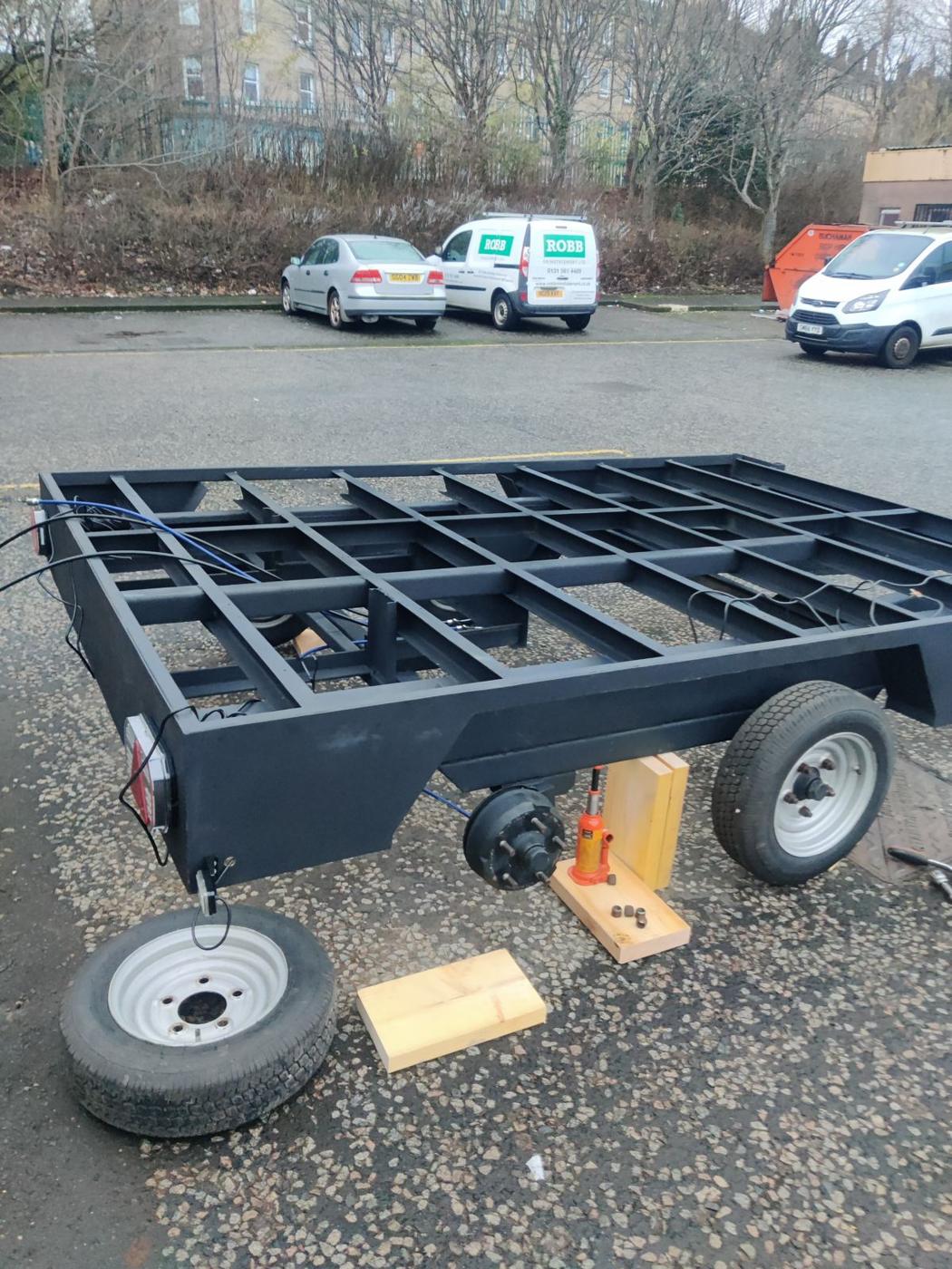Finished trailer frame, painted black